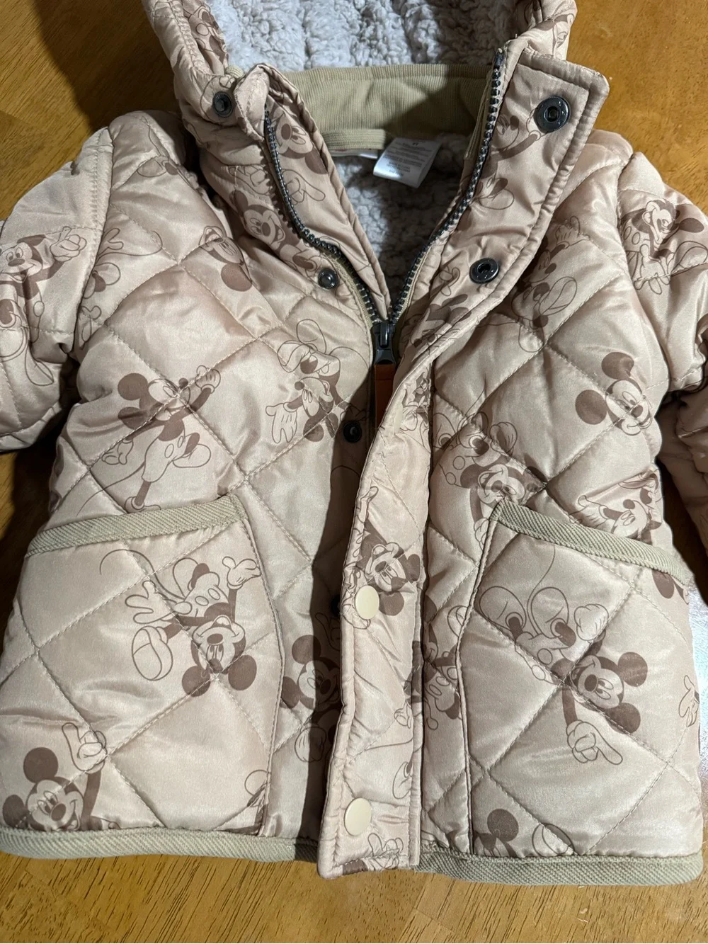 Disney Beige Sherpa-Lined Quilted Hoodie Jacket